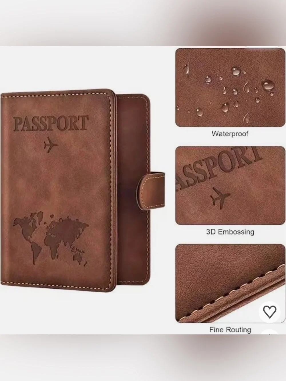 NEW Brown Vegan Leather Slim Passport Holder RFID Blocking Embossed 7 pocket